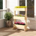 COSTWAY vertikales Hochbeet mit 3 Etagen, Blumenbeet mit 3 Pflanzkästen, Blumentreppe Gartenbeet Tannenholz, Blumenkasten für Terrasse Balkon Garten, Natur, 69 x 39 x 109 cm - Thumbnail 7