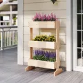 COSTWAY vertikales Hochbeet mit 3 Etagen, Blumenbeet mit 3 Pflanzkästen, Blumentreppe Gartenbeet Tannenholz, Blumenkasten für Terrasse Balkon Garten, Natur, 69 x 39 x 109 cm - Thumbnail 9
