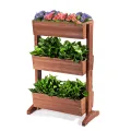 COSTWAY vertikales Hochbeet mit 3 Etagen, Blumenbeet mit 3 Pflanzkästen, Blumentreppe Gartenbeet Tannenholz, Blumenkasten für Terrasse Balkon Garten, Natur, 69 x 39 x 109 cm - Thumbnail 10