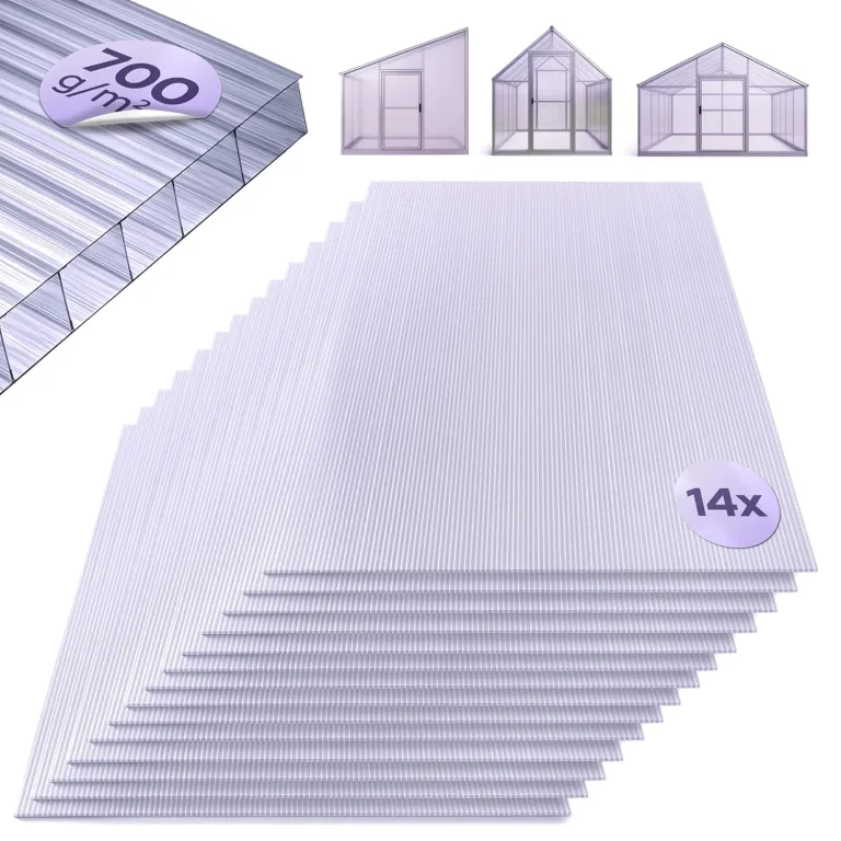 Arebos Hohlkammerstegplatten 14er Set | 121 x 60,5 cm | Polycarbonat Platten 4 mm stark | UV-beständig | 700 g/m² | Transparent | für Gewächshaus, Carport, Frühbeet, Überdachung – Bild 1