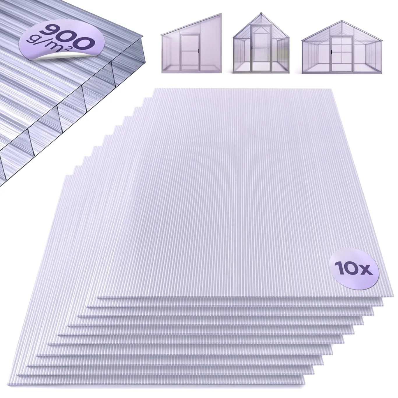 Arebos Hohlkammerstegplatten 10er Set | 121 x 60,5 cm | Polycarbonat Platten 6 mm stark | UV-beständig | 900 g/m² | Transparent | für Gewächshaus, Carport, Frühbeet, Überdachung - Bild 1