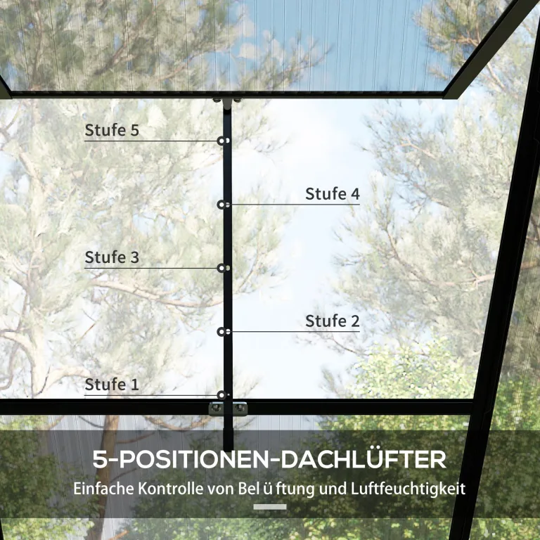 Outsunny Gewächshaus Aluminium 131 x 192 x 203 cm Treibhaus 2,51 m² Tomatenhaus mit Fenster, Schiebetür, Fundament, Aufzucht Pflanzenhaus für Garten, Balkon, Schwarz – Bild 6