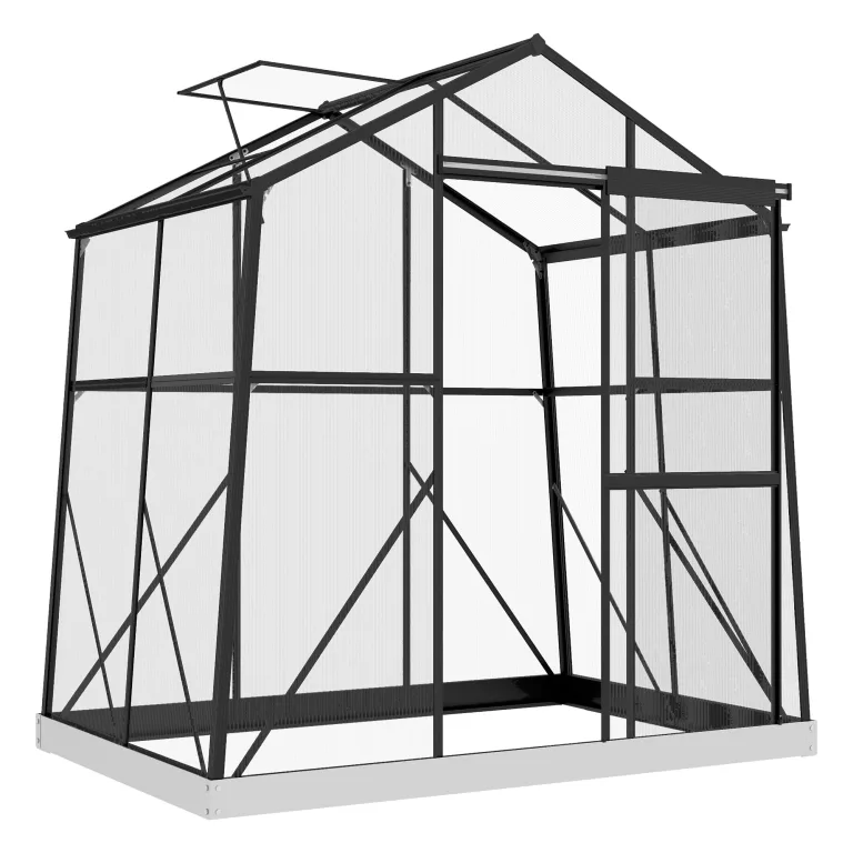 Outsunny Gewächshaus Aluminium 131 x 192 x 203 cm Treibhaus 2,51 m² Tomatenhaus mit Fenster, Schiebetür, Fundament, Aufzucht Pflanzenhaus für Garten, Balkon, Schwarz – Bild 1