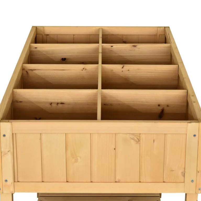 Outsunny Hochbeet mit Regal, erhöhtes Kräuterbeet mit Ablauflöcher, 8 Fächer, Pflanzkasten aus Holz, wetterbeständig Pflanzbeet Gemüsebeet für Garten, Balkon, 110 x 46 x 76 cm Naturholz – Bild 6