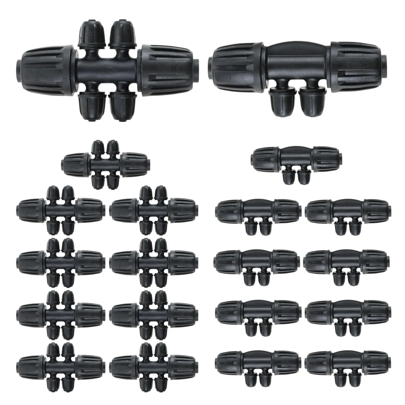 Bewässerungsarmaturen-Kit Tröpfchenbewässerungsbausätze 1/2 Zoll bis 1/4 Zoll Dripper Bewässerung für 16mm (10 Stück Barbed Tee 4-Wege+10 Stück Barbed Tee 6-Wege),20 Stück - Bild 1