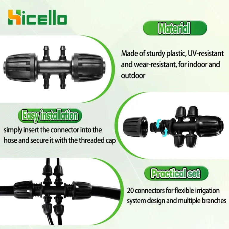 Bewässerungsarmaturen-Kit Tröpfchenbewässerungsbausätze 1/2 Zoll bis 1/4 Zoll Dripper Bewässerung für 16mm (10 Stück Barbed Tee 4-Wege+10 Stück Barbed Tee 6-Wege)，20 Stück – Bild 4