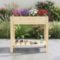 GOPLUS Hochbeet ohne Rollen, Gartenbeet mit Ablage & Abflusslöcher, Pflanzbeet aus Tannenholz für Garten & Terrasse, Natur (80 x 37 x 78 cm,ohne Rollen) - Thumbnail 2