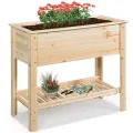 GOPLUS Hochbeet ohne Rollen, Gartenbeet mit Ablage & Abflusslöcher, Pflanzbeet aus Tannenholz für Garten & Terrasse, Natur (80 x 37 x 78 cm,ohne Rollen) - Thumbnail 10