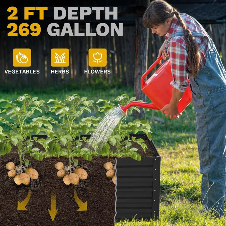 DWVO Hochbeet Metall 240x120x60cm mit Handschuhen, Gartenhochbeet aus Stahl, Rostfrei & Wetterfest, Stabiles verzinktes Beet mit Sicherheitsgummi für Gemüse Blumen Obst, Schwarz – Bild 7