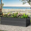 DWVO Hochbeet Metall 240x120x60cm mit Handschuhen, Gartenhochbeet aus Stahl, Rostfrei & Wetterfest, Stabiles verzinktes Beet mit Sicherheitsgummi für Gemüse Blumen Obst, Schwarz - Thumbnail 4