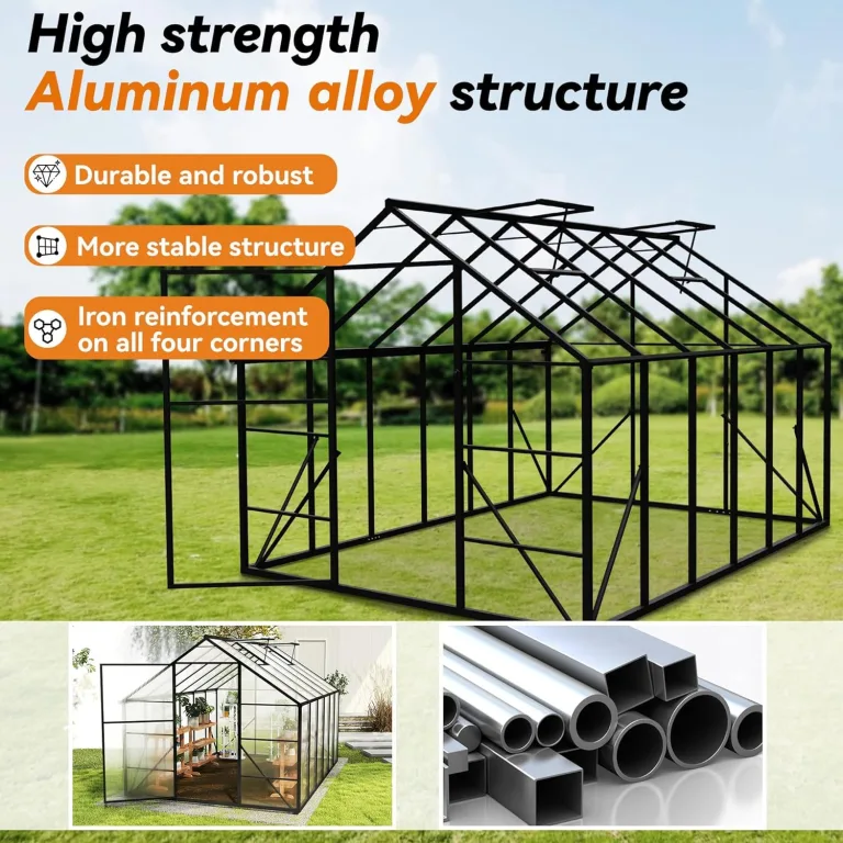 LZQ Gartengewächshaus Aluminium mit Fundament 380x250x205 cm Gewächshaus Pflanzenhaus mit Schiebetür und Dachfenster Treibhaus Gartenhaus Winterfest Aufzucht Tomatenhaus (8x12 ft) – Bild 2