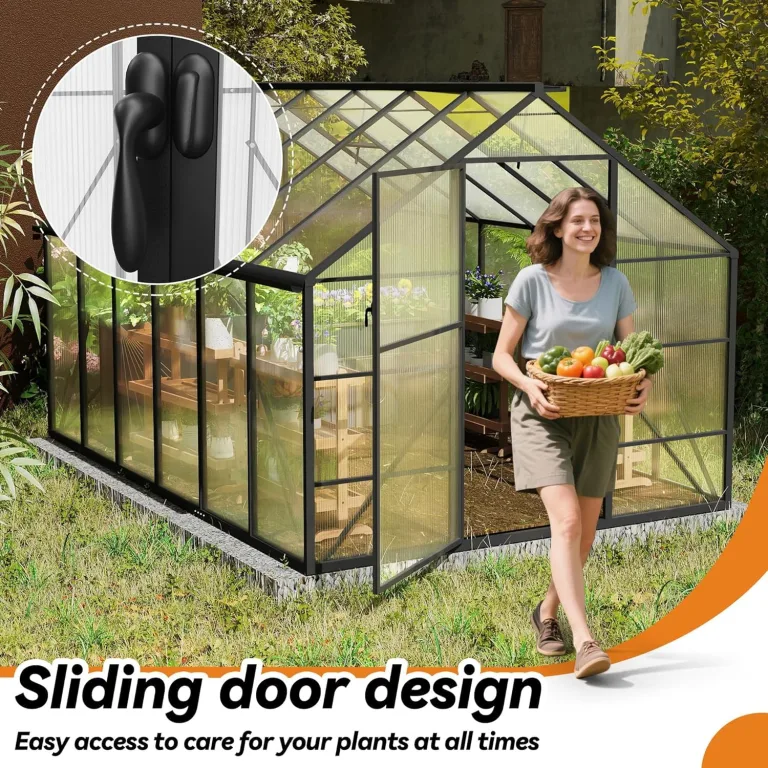 LZQ Gartengewächshaus Aluminium mit Fundament 380x250x205 cm Gewächshaus Pflanzenhaus mit Schiebetür und Dachfenster Treibhaus Gartenhaus Winterfest Aufzucht Tomatenhaus (8x12 ft) – Bild 5