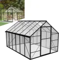 LZQ Gartengewächshaus Aluminium mit Fundament 380x250x205 cm Gewächshaus Pflanzenhaus mit Schiebetür und Dachfenster Treibhaus Gartenhaus Winterfest Aufzucht Tomatenhaus (8x12 ft) - Thumbnail 1