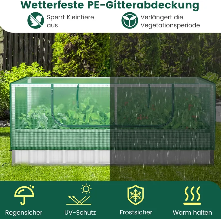 COSTWAY 2 in 1 Hochbeet mit Gewächshaus, verzinktes Pflanzbeet mit Rolltür, Abnehmbarer PE-Abdeckung, rechteckiges Gartenbeet Metall, Blumenbeet Pflanzkasten Frühbeet Treibhaus, Grün, 174x90x70cm – Bild 3
