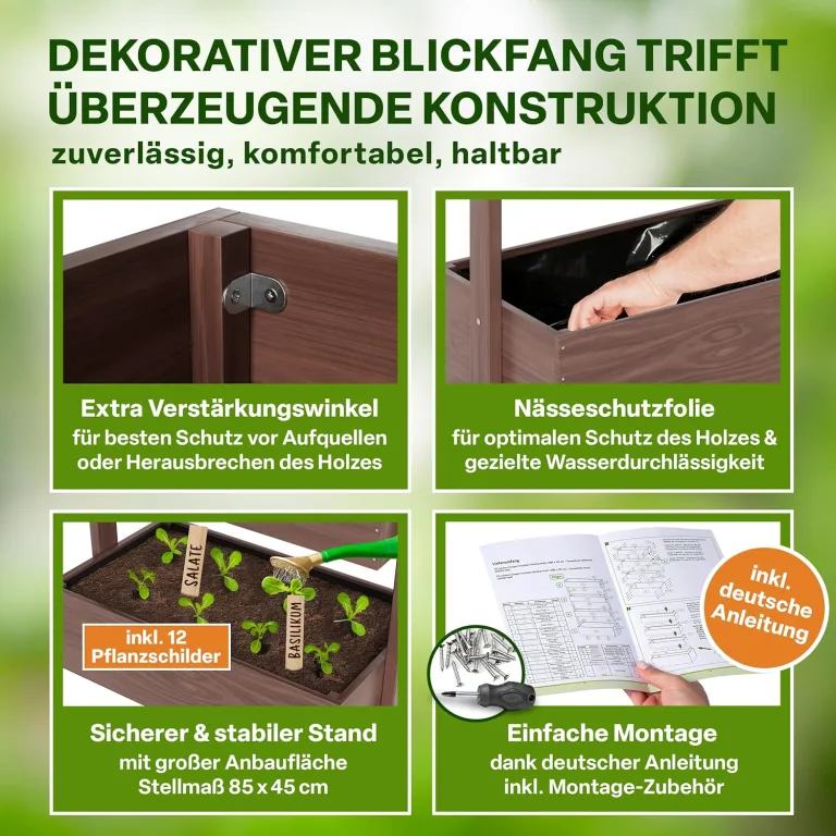TTL GARDEN Vertikal Hochbeet 4 Etagen aus Holz 140x85x45cm braun - Vertikalbeet & Kräuterhochbeet mit 4 Etagen & Folie - Tannenholz wetterfest - Blumenkasten Kräutertreppe für Balkon Garten Terrasse – Bild 5