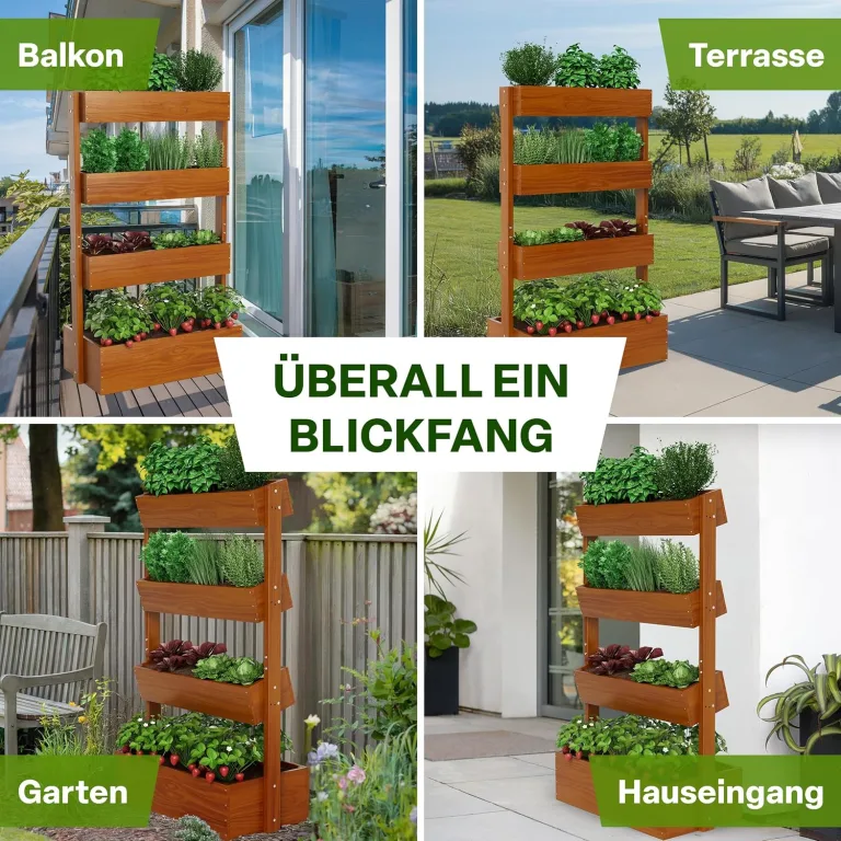 TTL GARDEN Vertikal Hochbeet 4 Etagen aus Holz 140x85x45cm braun - Vertikalbeet & Kräuterhochbeet mit 4 Etagen & Folie - Tannenholz wetterfest - Blumenkasten Kräutertreppe für Balkon Garten Terrasse – Bild 9
