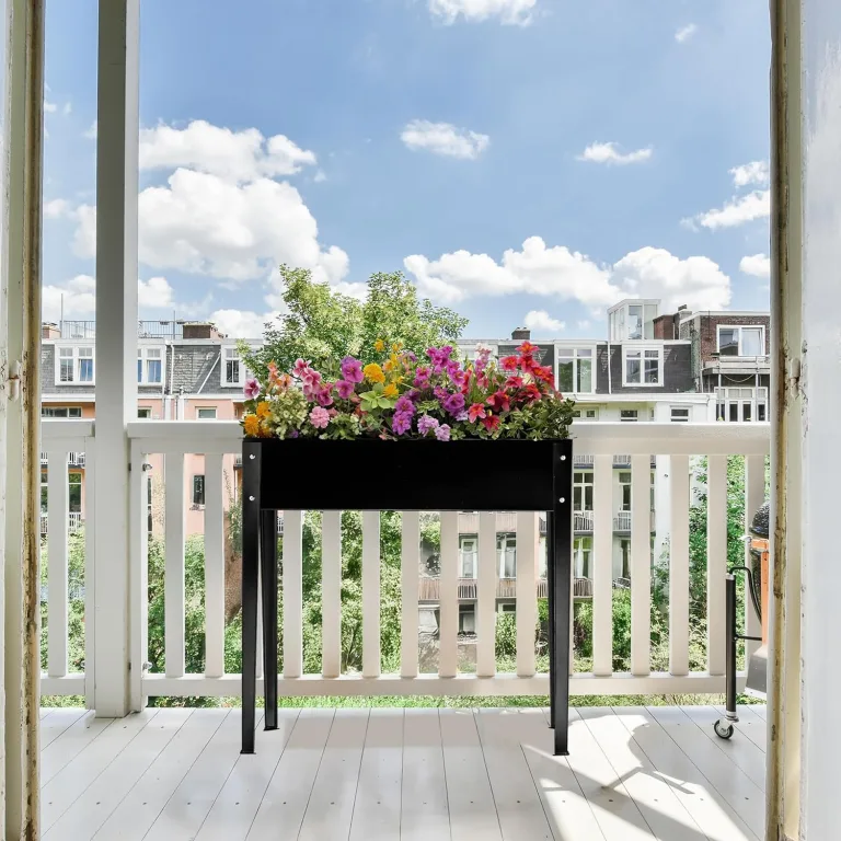Relaxdays Hochbeet, Garten, Balkon & Terrasse, pulverbeschichteter Stahl, HxBxT: 80 x 85 x 40 cm, Pflanzenbeet, schwarz – Bild 3