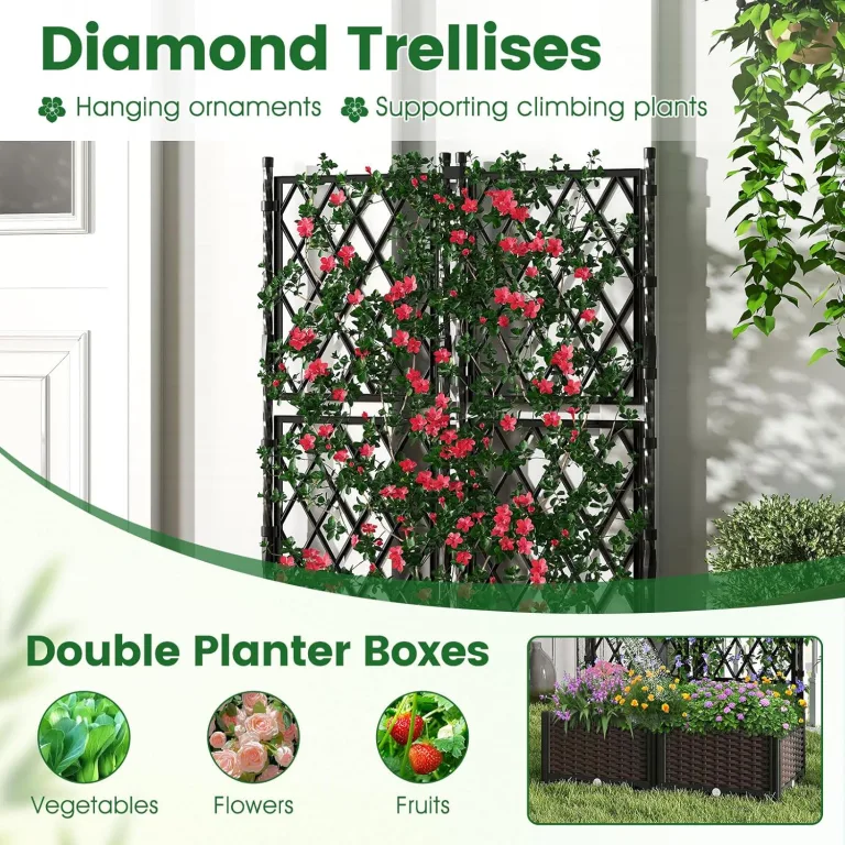 GOPLUS Blumenkasten mit Rankgitter, Hochbeet mit Spalier für Kletterpflanzen & Topfpflanzen, Tiefes Pflanzbeet mit Drainagelöchern für Balkon, Hinterhof & Garten (Schwarz,80 x 40 x 126 cm) – Bild 4