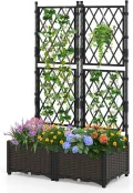 GOPLUS Blumenkasten mit Rankgitter, Hochbeet mit Spalier für Kletterpflanzen & Topfpflanzen, Tiefes Pflanzbeet mit Drainagelöchern für Balkon, Hinterhof & Garten (Schwarz,80 x 40 x 126 cm) - Thumbnail 1