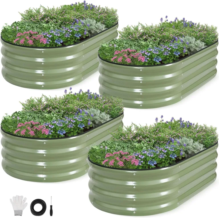 INNO STAGE Verzinktes Hochbeet, Metall, Pflanzkästen für den Außenbereich, für den Anbau von Gemüse, Kräutern, Blumen, Stahlpflanzen, Hochbeet, 122 cm, Olivgrün, 4 Stück – Bild 1