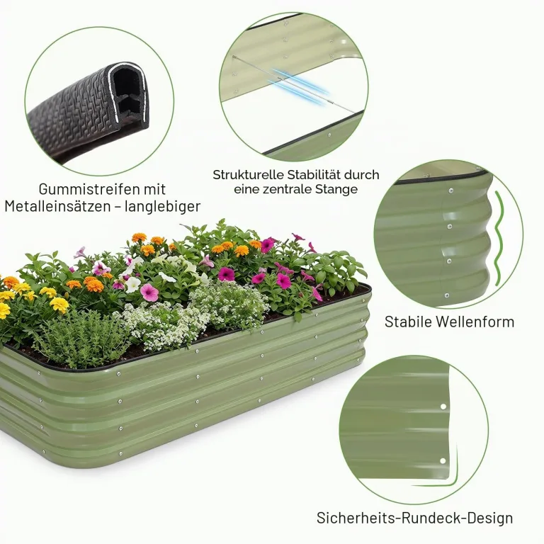 INNO STAGE Verstellbares Hochbeet, 150 x 90 x 30 cm, Pflanzkästen aus Metall für den Außenbereich zum Anbau von Gemüse, Kräutern und Blumen, Hochbeet-Bausatz aus Stahl – Olivgrün, 2er-Pack – Bild 6