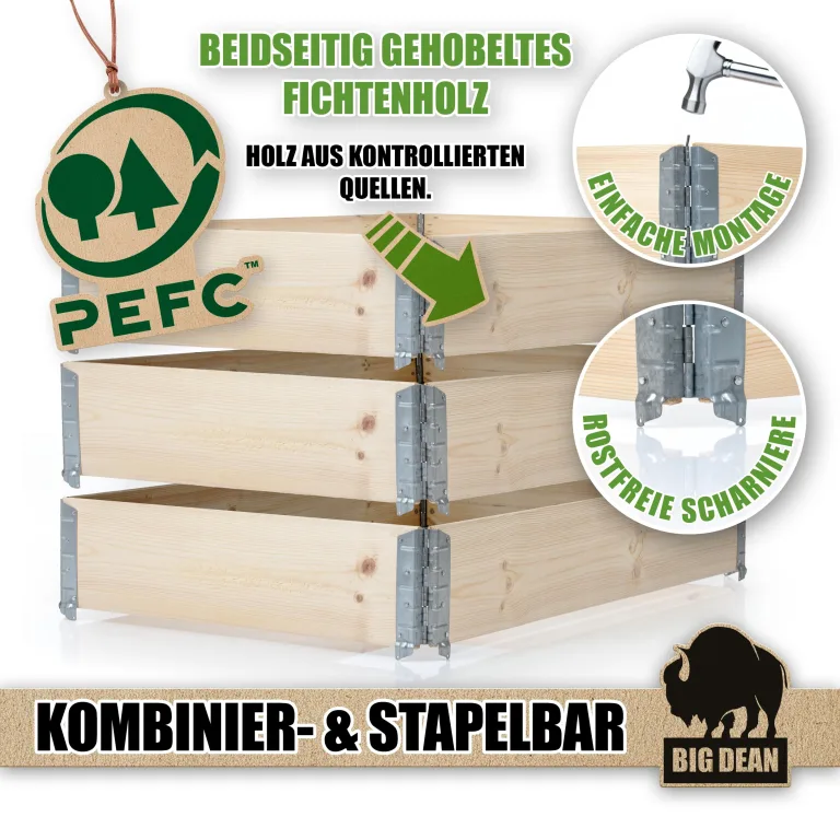 3 Stück Hochbeet für Garten Holz Beet Hochbeete-Kit Palettenrahmen 80x60cm – Bild 3