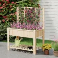 COSTWAY Hochbeet mit Spalier und Ablage, Blumenbeet mit Ablauflöchern, Gartenbeet Pflanzkasten Holz, Blumenkasten mit Rankgitter für Kletterpflanzen, Garten Balkon Terrasse, 116 x 59 x 150 cm (Natur) - Thumbnail 9