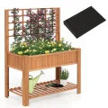 COSTWAY Hochbeet mit Spalier und Ablage, Blumenbeet mit Ablauflöchern, Gartenbeet Pflanzkasten Holz, Blumenkasten mit Rankgitter für Kletterpflanzen, Garten Balkon Terrasse, 116 x 59 x 150 cm (Natur) - Thumbnail 10