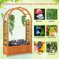 COSTWAY Blumenkasten mit Rankgitter, Hochbeet mit Spalier & Gebogendach, Rosenbogen mit Pflanzkasten & Abflusslöchern, Pflanzkübel für Balkon Hof Garten, Holz, 83 x 36 x 146 cm, Braun - Thumbnail 7