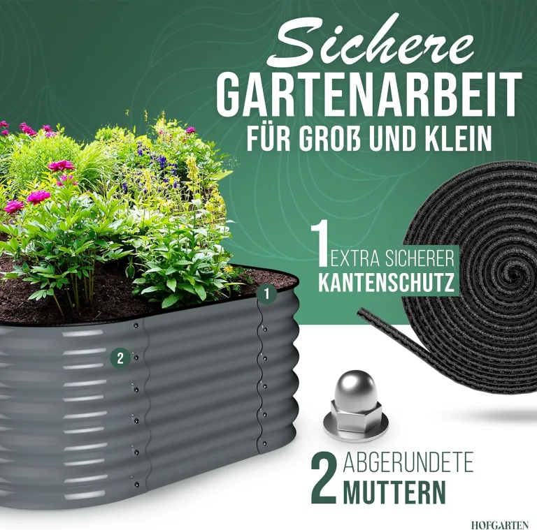 200x60x42 cm Hochbeet Metall I 6-in-1 Gartenbeet aus verzinktem Stahl I Pflanzbeet wetterfest & rostfrei I Ovales Gemüsebeet für Garten & Terasse I Hochbeet Bausatz ohne Boden (Anthrazit) – Bild 6