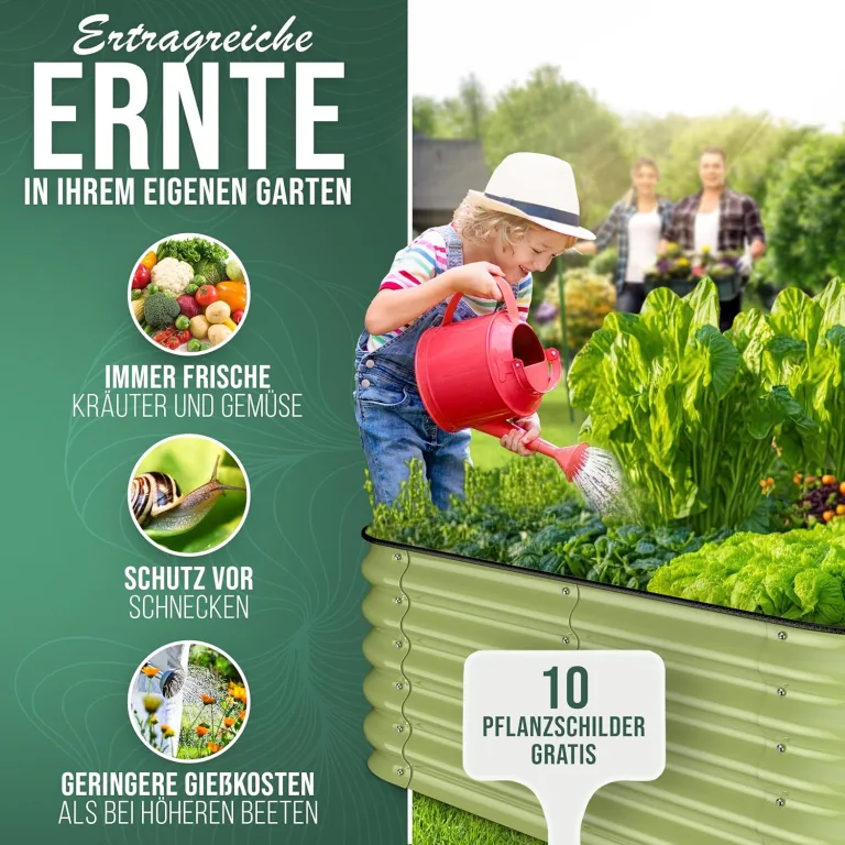 200x60x42 cm Hochbeet Metall I 6-in-1 Gartenbeet aus verzinktem Stahl I Pflanzbeet wetterfest & rostfrei I Ovales Gemüsebeet für Garten & Terasse I Hochbeet Bausatz ohne Boden (Salbei) – Bild 5