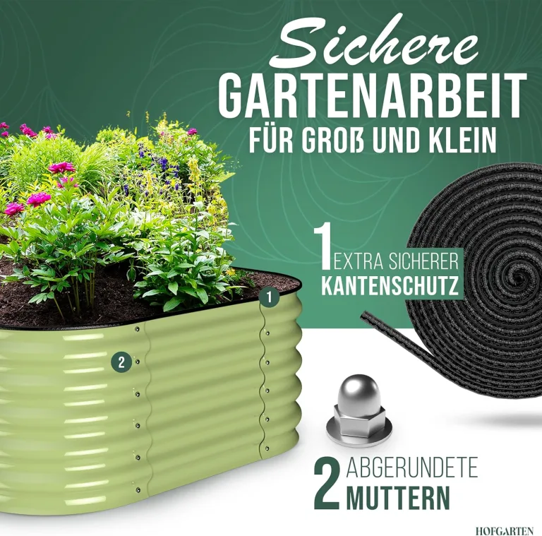 200x60x42 cm Hochbeet Metall I 6-in-1 Gartenbeet aus verzinktem Stahl I Pflanzbeet wetterfest & rostfrei I Ovales Gemüsebeet für Garten & Terasse I Hochbeet Bausatz ohne Boden (Salbei) – Bild 6