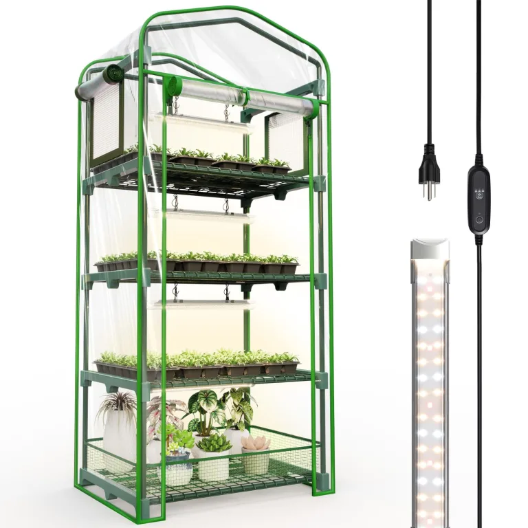 Bstrip Gewächshaus für den Innenbereich, mit Wachstumslichtern, PVC-Zelt mit wasserdichter Bodenmatte, Luftstromfenstern und Reißverschlusstür, 4 Wachstumslichter für Samen, beginnend mit Timer, 4 – Bild 1
