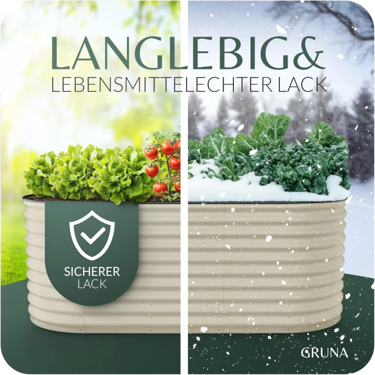 GRUNA - Hochbeet Metall 200x60x75 cm I 6 in 1 Modular Hochbeete-Kit I 100% Rostfrei I Formstabil Dank Verstrebung I Hochbeete für Garten I Hochbeet Creme Weiß (200x60x75) – Bild 3
