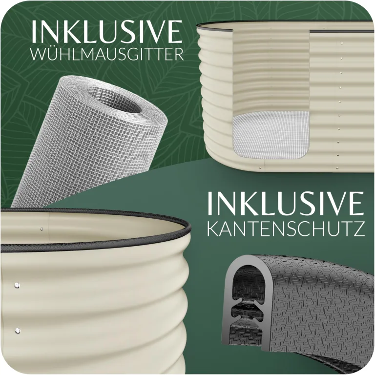 GRUNA - Hochbeet Metall 200x60x75 cm I 6 in 1 Modular Hochbeete-Kit I 100% Rostfrei I Formstabil Dank Verstrebung I Hochbeete für Garten I Hochbeet Creme Weiß (200x60x75) – Bild 4