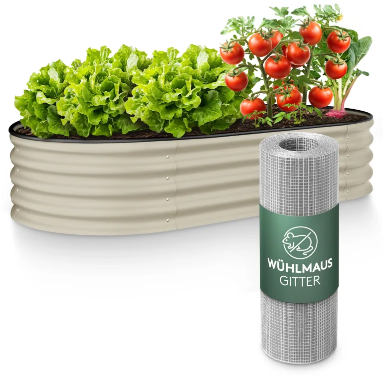 GRUNA - Hochbeet Metall 200x60x75 cm I 6 in 1 Modular Hochbeete-Kit I 100% Rostfrei I Formstabil Dank Verstrebung I Hochbeete für Garten I Hochbeet Creme Weiß (200x60x75) – Bild 8