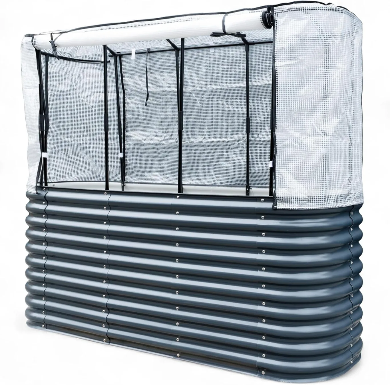 Hochbeet Garten Balkon mit integriertem Gewächshaus 195 x 60 x 170cm (LBH) | stahlverzinktes & pulverbeschichtetes 0,6mm Metall anthrazit - Edelstahlschrauben | witterungsbeständig - Schädlingsschutz - Bild 1