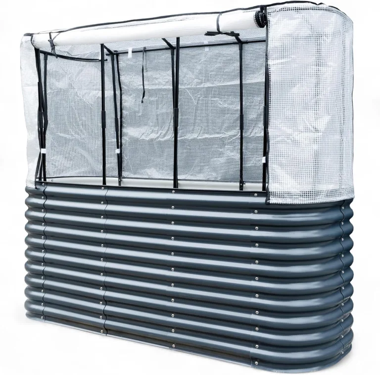 Hochbeet Garten Balkon mit integriertem Gewächshaus 195 x 60 x 170cm (LBH) | stahlverzinktes & pulverbeschichtetes 0,6mm Metall anthrazit - Edelstahlschrauben | witterungsbeständig - Schädlingsschutz – Bild 1