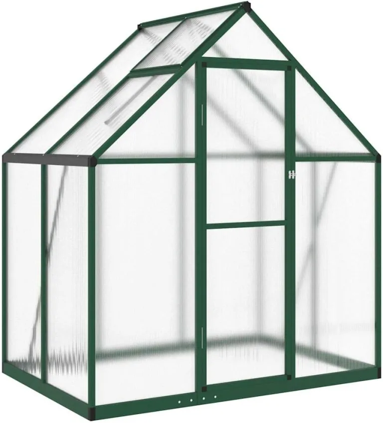 Refined Pflanzenhaus mit Dachrinnensystem Flügeltür Treibhaus für Pflanzen Frühbeet Gewächshaus mit Fundamentrahmen Grün 169x114x195 cm Aluminimum – Bild 1