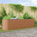 vidaXL Hochbeet Braun 320 x 80 x 81 cm Stahl, Garten- und Terrassenpflanzentopf aus Stahl, langlebig, modern, für Blumen und Pflanzen, minimalistisches Design - Thumbnail 2