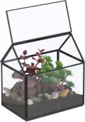 Relaxdays Pflanzenterrarium, Glas & Kupfer, HBT: 15x15x10 cm, Deko Glashaus Kakteen & Moos, Glaskasten Fensterbank, gold - Thumbnail 7
