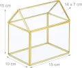 Relaxdays Pflanzenterrarium, Glas & Kupfer, HBT: 15x15x10 cm, Deko Glashaus Kakteen & Moos, Glaskasten Fensterbank, gold - Thumbnail 4