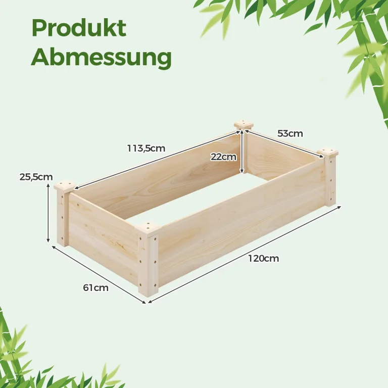 COSTWAY Hochbeet Holz, Gartenbeet ohne Boden, Kräuterbeet für Garten Balkon Hof Terrasse, Blumenkasten für Gemüse, Blumen, Kräuter, Pflanzbeet Blumenbeet, 120 x 61 x 25,5 cm, Natur – Bild 3