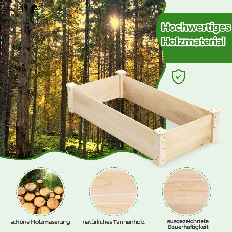 COSTWAY Hochbeet Holz, Gartenbeet ohne Boden, Kräuterbeet für Garten Balkon Hof Terrasse, Blumenkasten für Gemüse, Blumen, Kräuter, Pflanzbeet Blumenbeet, 120 x 61 x 25,5 cm, Natur – Bild 5