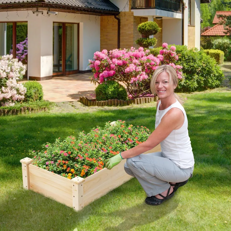 COSTWAY Hochbeet Holz, Gartenbeet ohne Boden, Kräuterbeet für Garten Balkon Hof Terrasse, Blumenkasten für Gemüse, Blumen, Kräuter, Pflanzbeet Blumenbeet, 120 x 61 x 25,5 cm, Natur – Bild 8