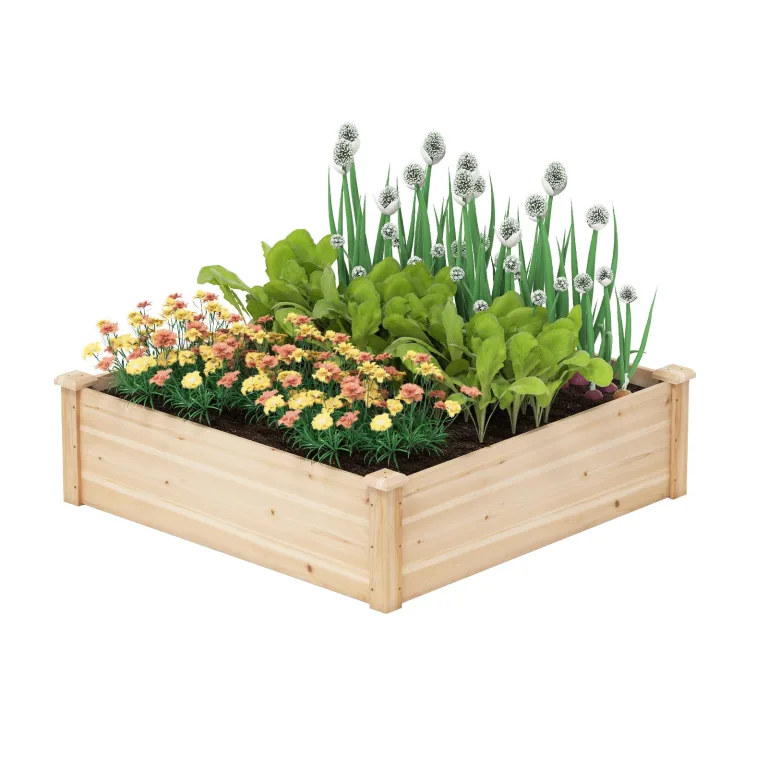 COSTWAY Hochbeet Holz, Gartenbeet ohne Boden, Kräuterbeet für Garten Balkon Hof Terrasse, Blumenkasten für Gemüse, Blumen, Kräuter, Pflanzbeet Blumenbeet, 120 x 61 x 25,5 cm, Natur – Bild 10