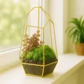 Relaxdays Pflanzenterrarium, Glas & Kupfer, HBT: 26x18x15 cm, Glaskasten Kakteen & Moos, geometrisch, Fensterbank, gold - Thumbnail 2