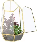 Relaxdays Pflanzenterrarium, Glas & Kupfer, HBT: 26x18x15 cm, Glaskasten Kakteen & Moos, geometrisch, Fensterbank, gold - Thumbnail 1