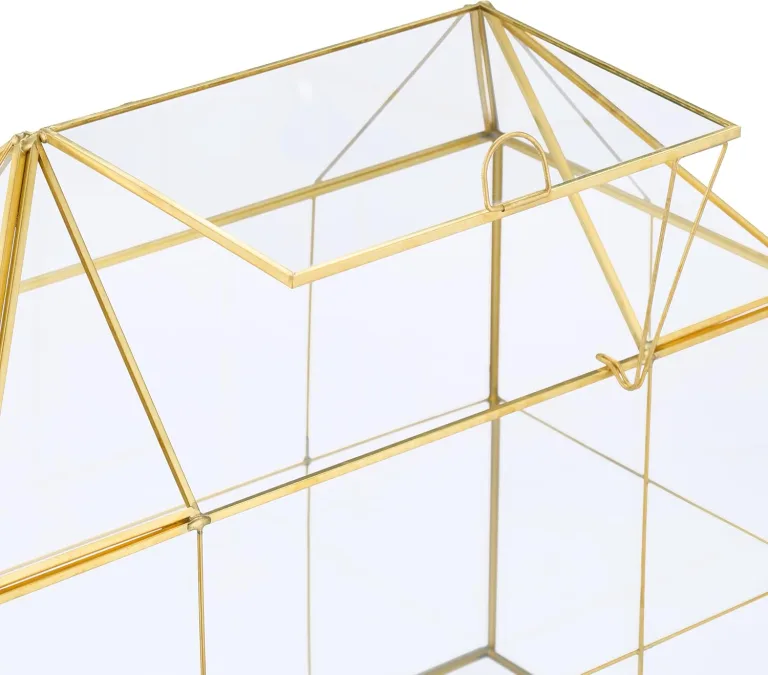 Relaxdays Pflanzenterrarium, Glas & Kupfer, HBT: 27x30x15 cm Deko Glashaus Kakteen & Moos, Glaskasten Fensterbank, gold – Bild 5