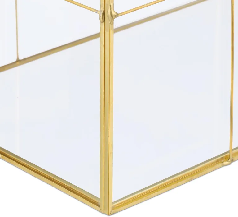Relaxdays Pflanzenterrarium, Glas & Kupfer, HBT: 27x30x15 cm Deko Glashaus Kakteen & Moos, Glaskasten Fensterbank, gold – Bild 6